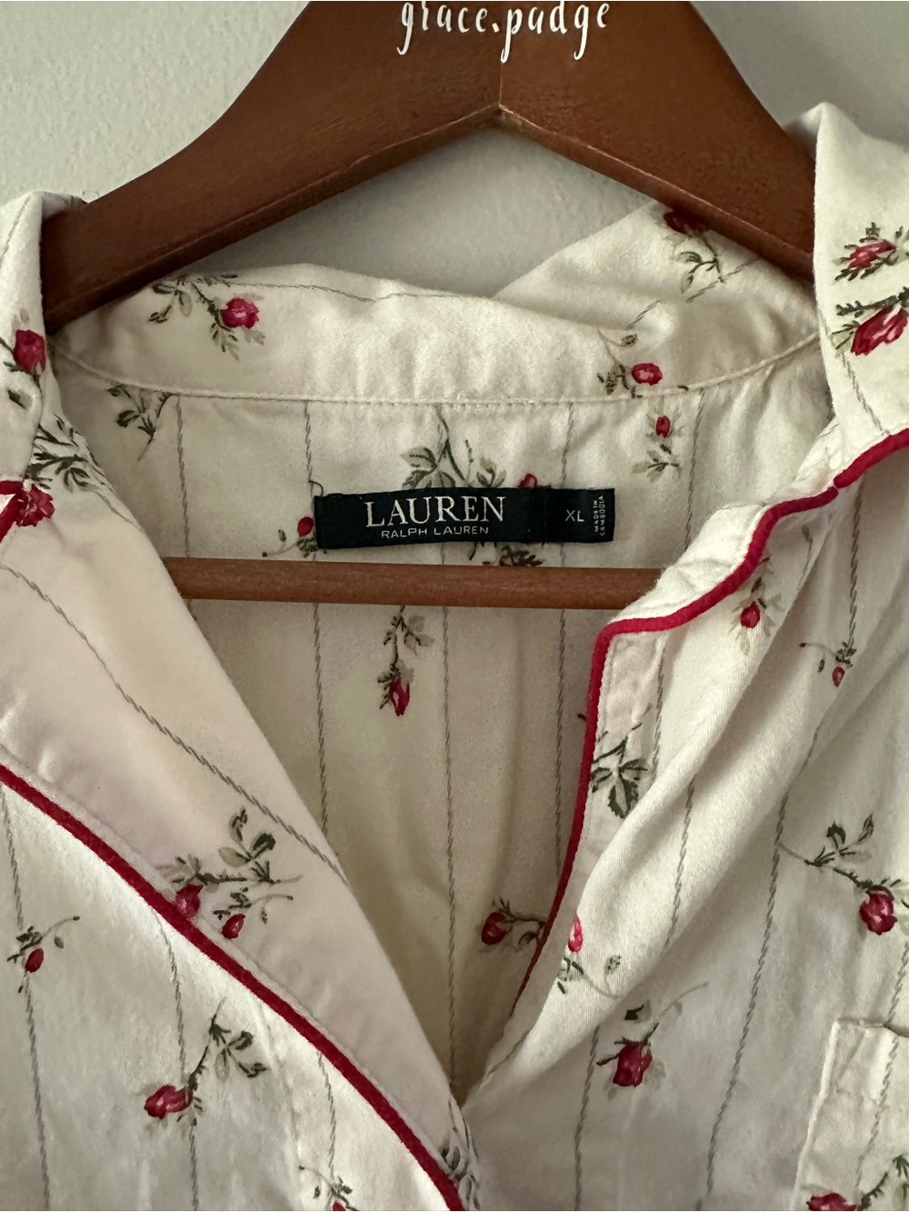Ralph Lauren Cream Pajama Set with Red Floral Print - Picture 9 of 10